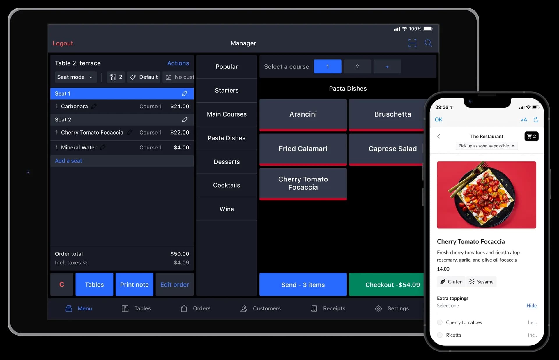 Lightspeed Kasse mit voll integrierter Bestell-App Oder Anywhere