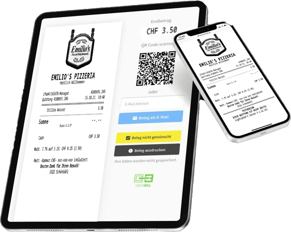 Mit dem digitalen Kassenbeleg können Gäste ganz einfach den QR Code abscannen oder auch bezahlen